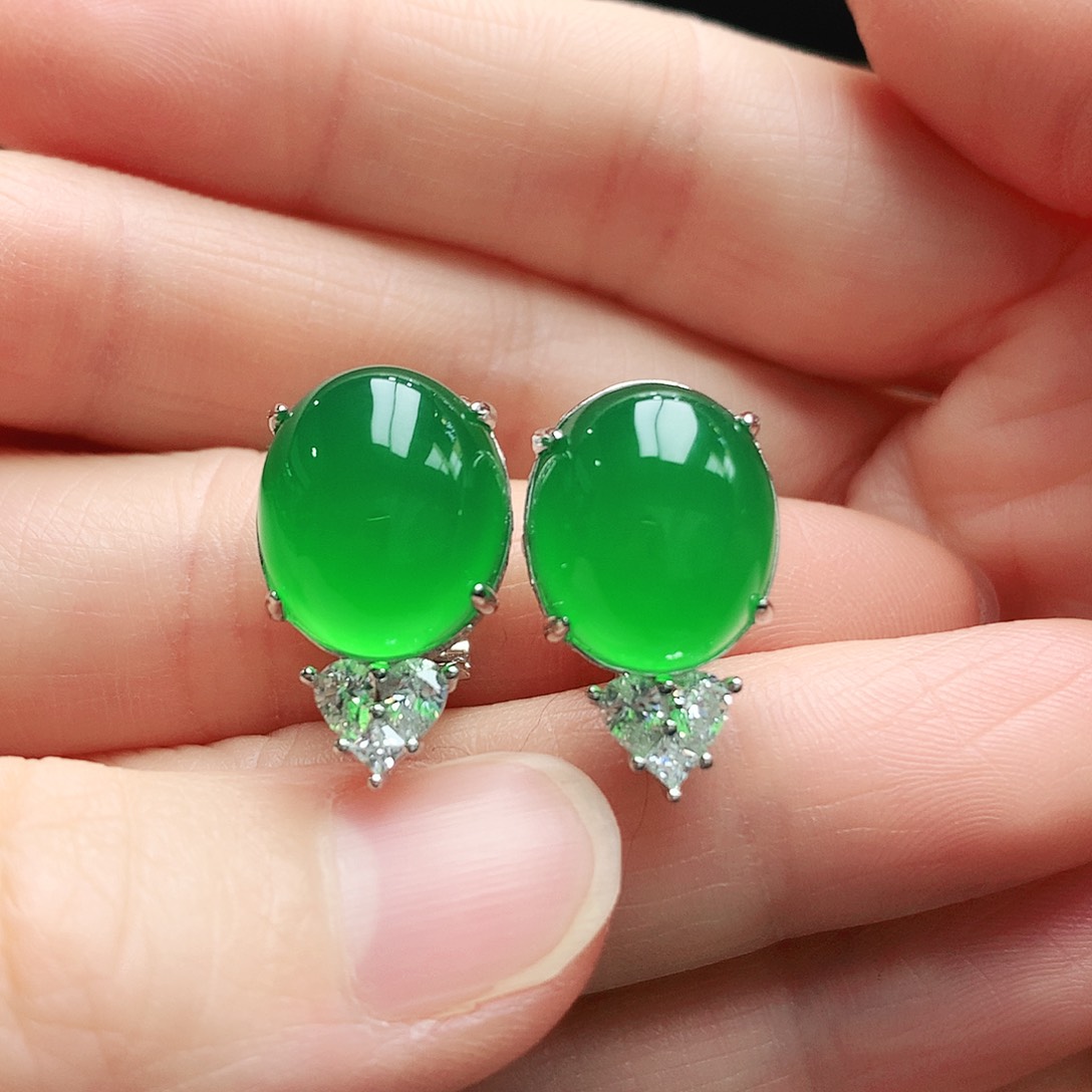 玛瑙/玉髓耳钉银S925镶嵌