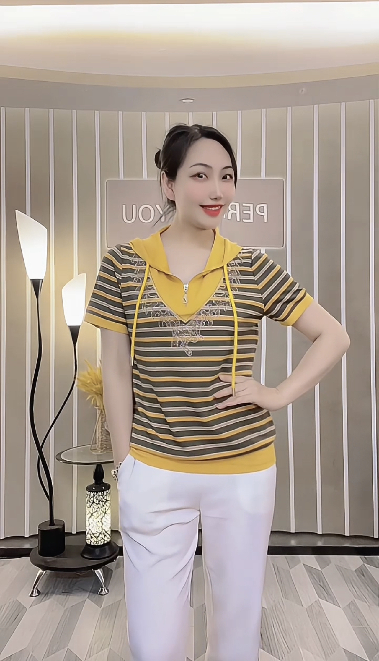 【黄色条纹】夏季新品女短袖休闲T恤上衣女装气质时尚小衫7956