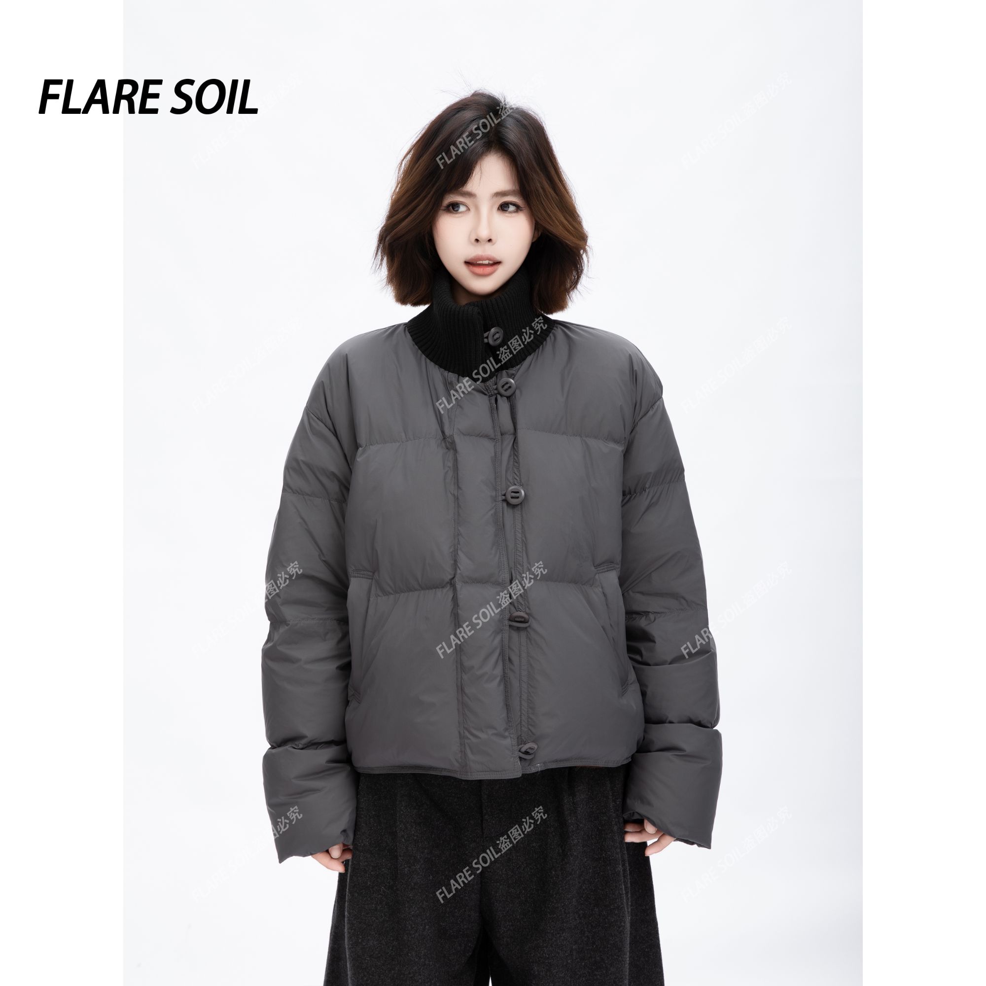 【FLARE SOIL】（现货）冬立领羽绒服下摆抽绳韩系保暖短外套 T4854A