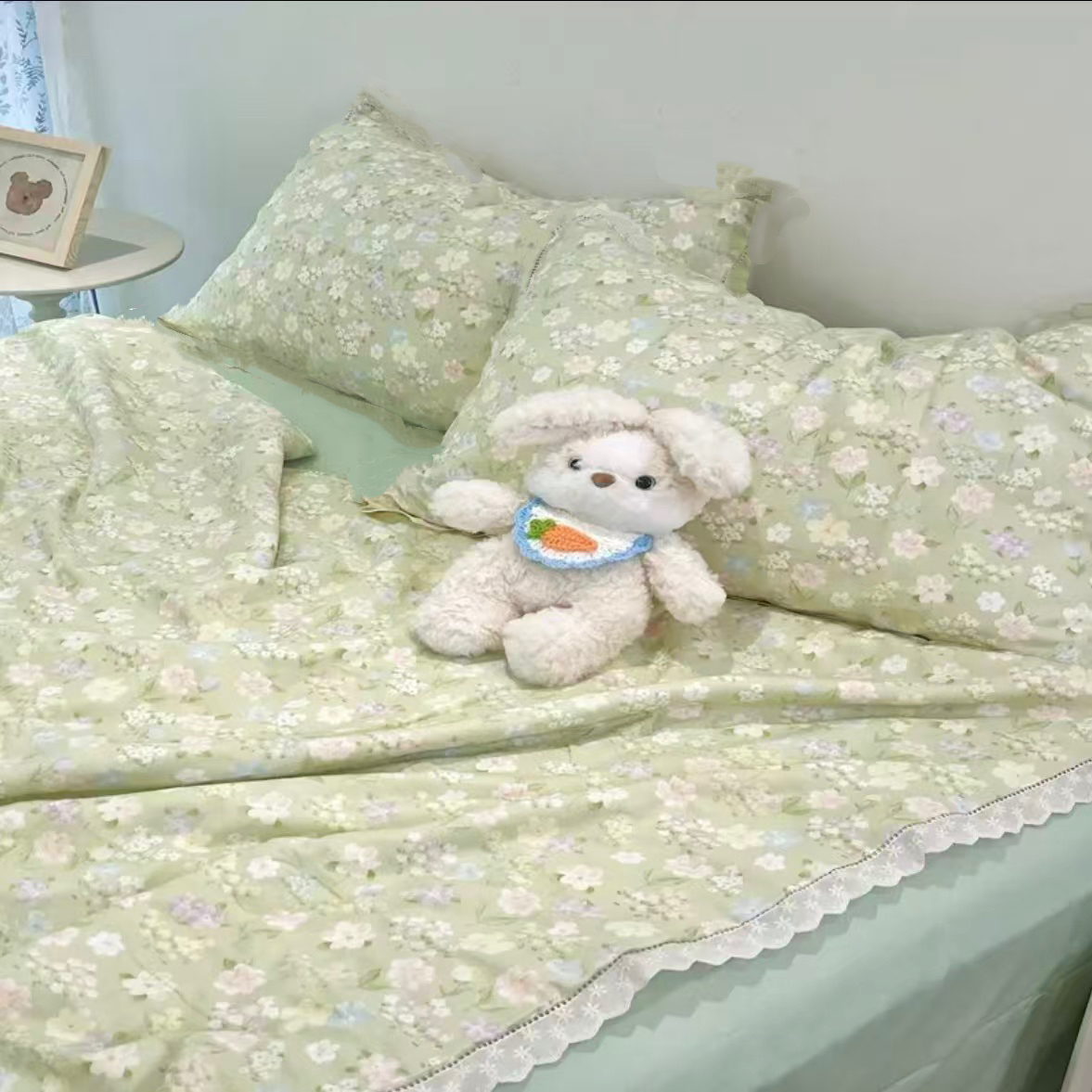 【木槿花夏凉被花边四件套】200*230四季柔软透气夏凉四件套