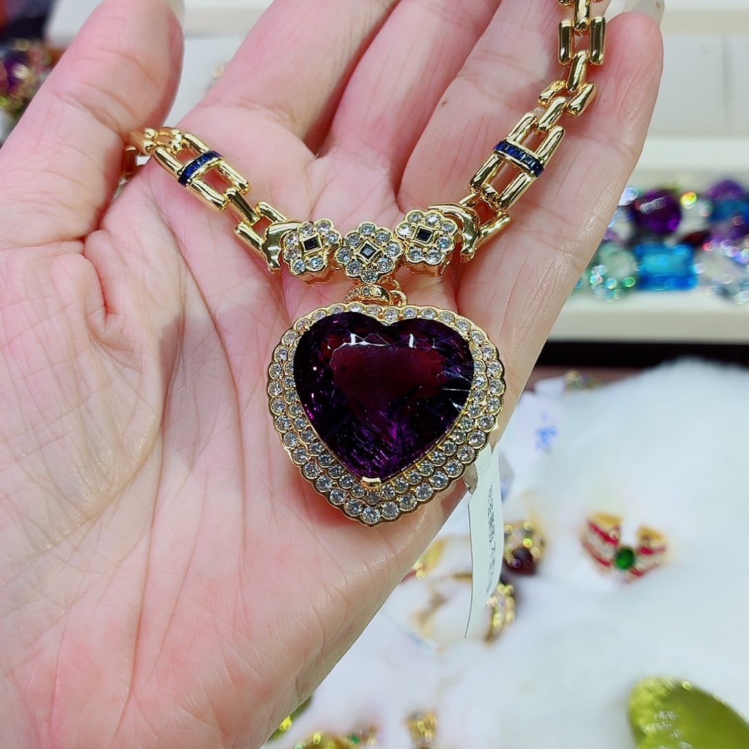 .***.颈饰银S925镀金镶嵌紫晶