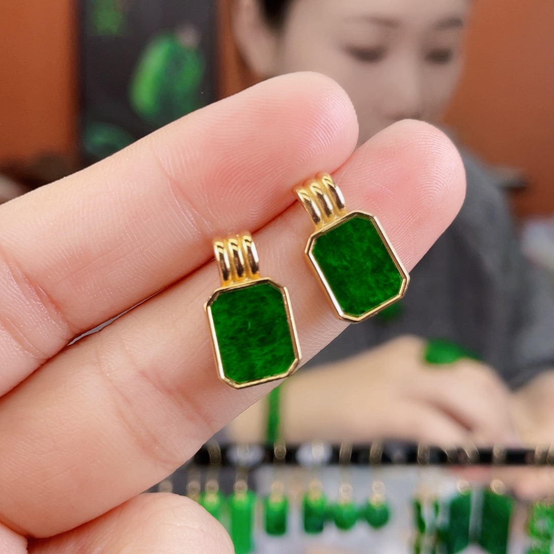 翡翠银S925镶嵌耳饰