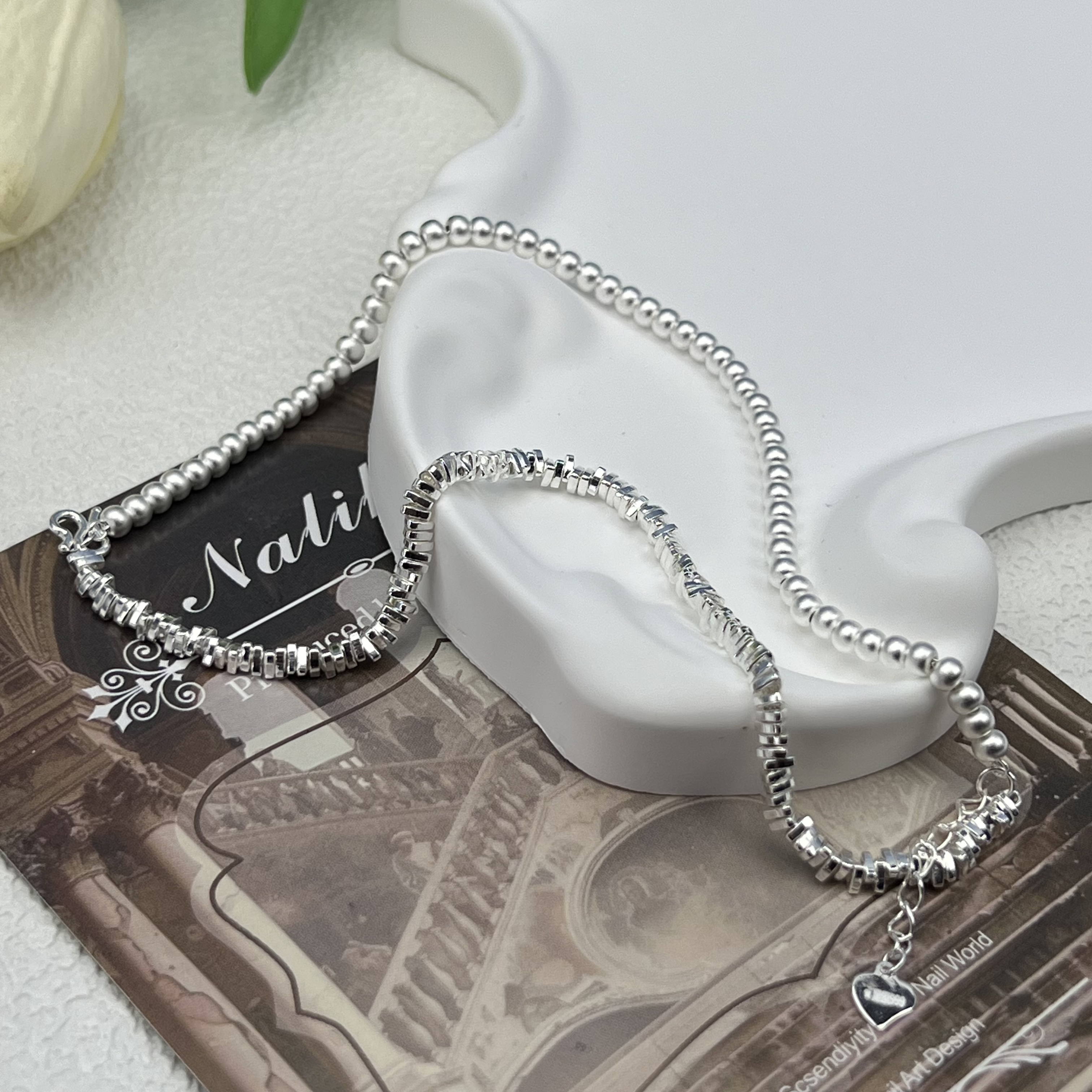 君派 足银手链 【串珠碎银手链】足银999双圈叠戴时尚气质新款手链