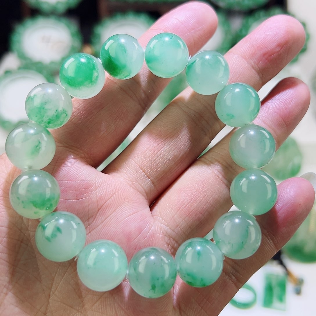 石英质玉未镶嵌手串卡14.5➕冰飘花珠子手串