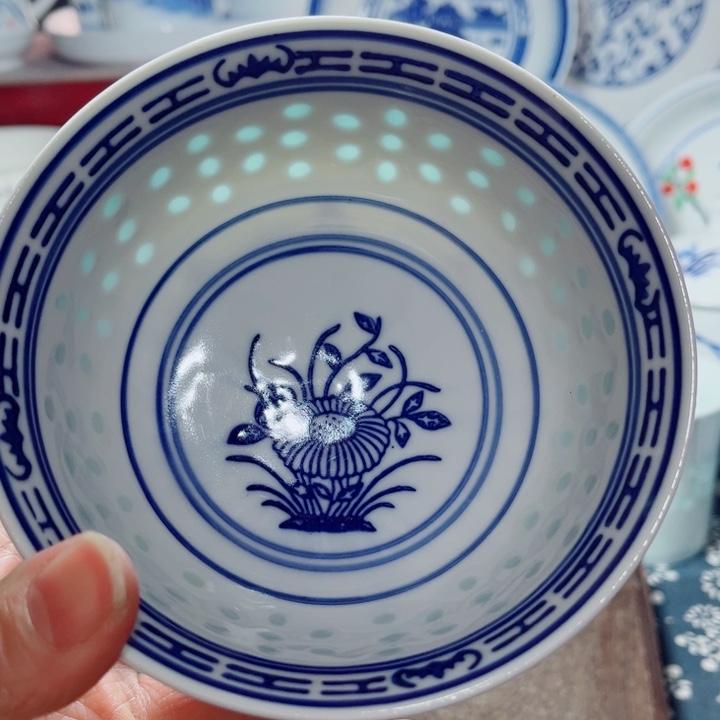 青花玲珑5寸饭碗兰花