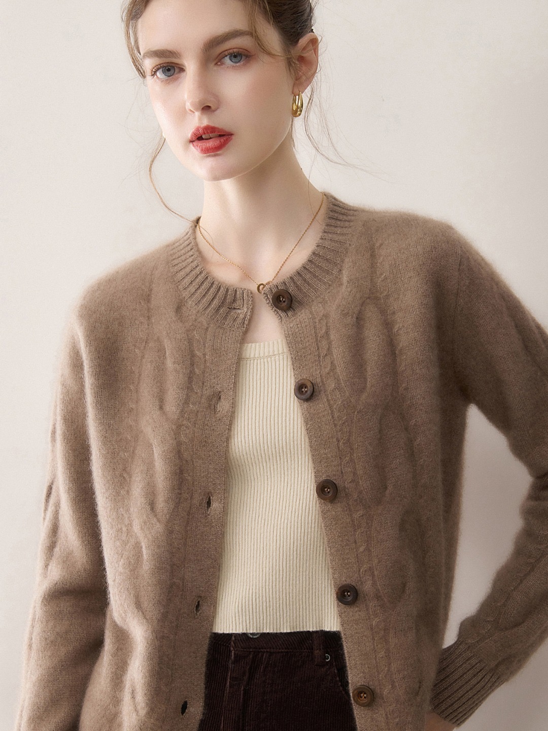 2025秋冬新款100%纯山羊绒开衫麻花五针三股加厚毛衣针织打底开衫