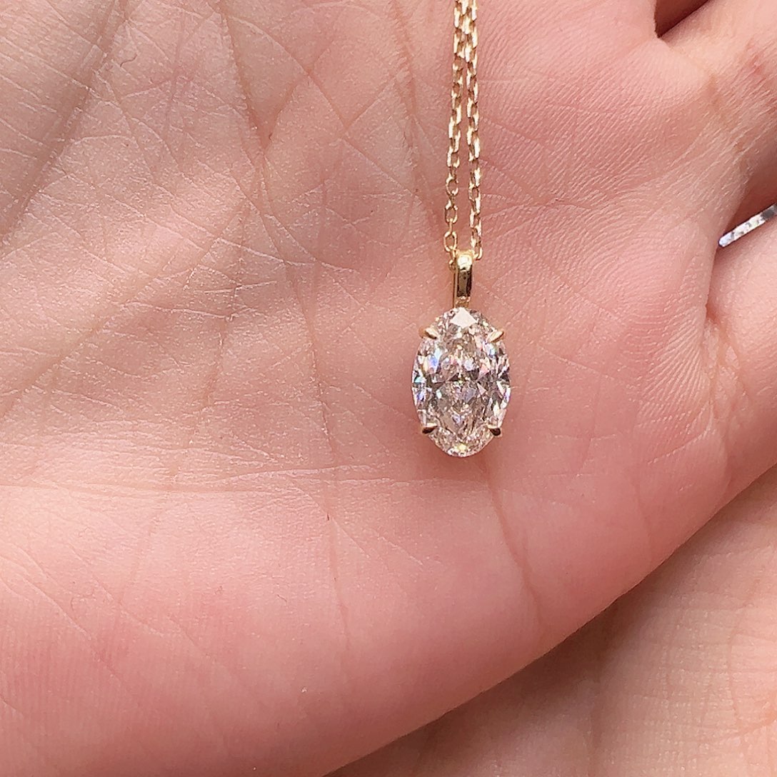 18K金镶嵌实验室培育钻石项链1.511ct K黄椭圆形四爪项链45cm