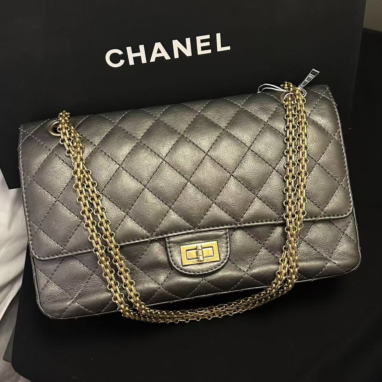 95新 Chanel/香奈儿 泡泡专属/香奈儿银色2.55斜挎包/97新包展