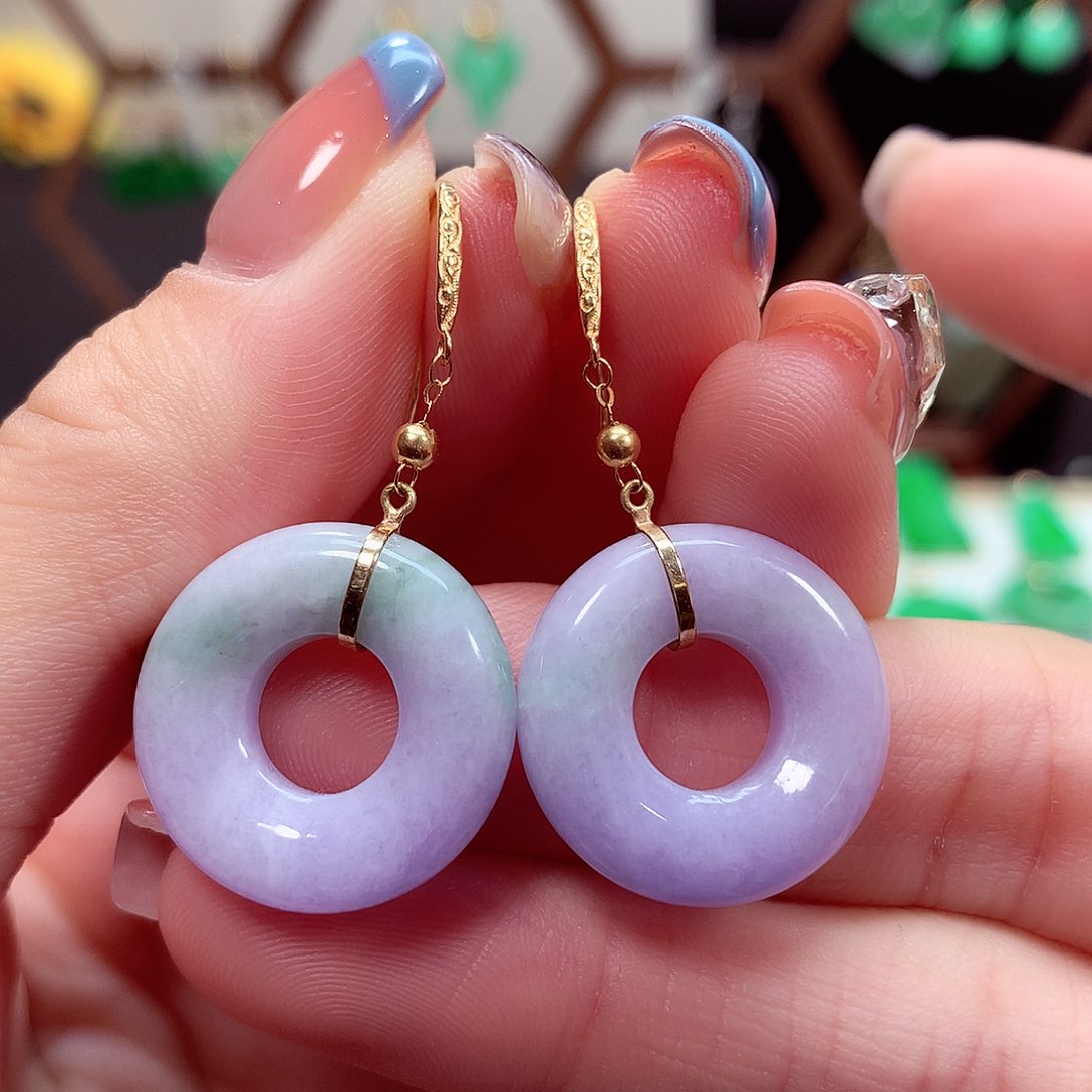 翡翠耳饰18K金镶嵌天然翡翠