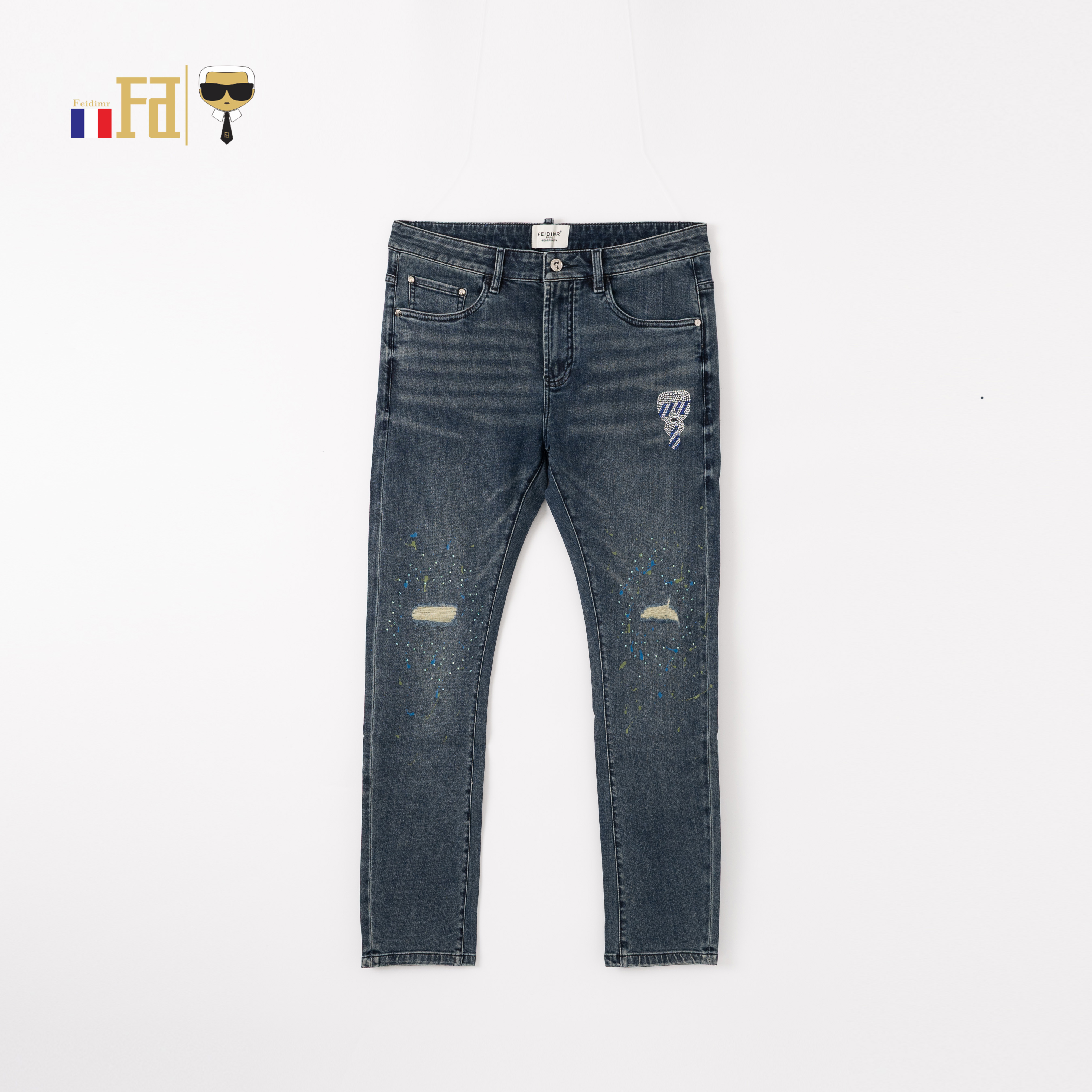 FEIDIMR 070787牛仔裤子男士运动时尚卫裤长裤百搭藏青色春季