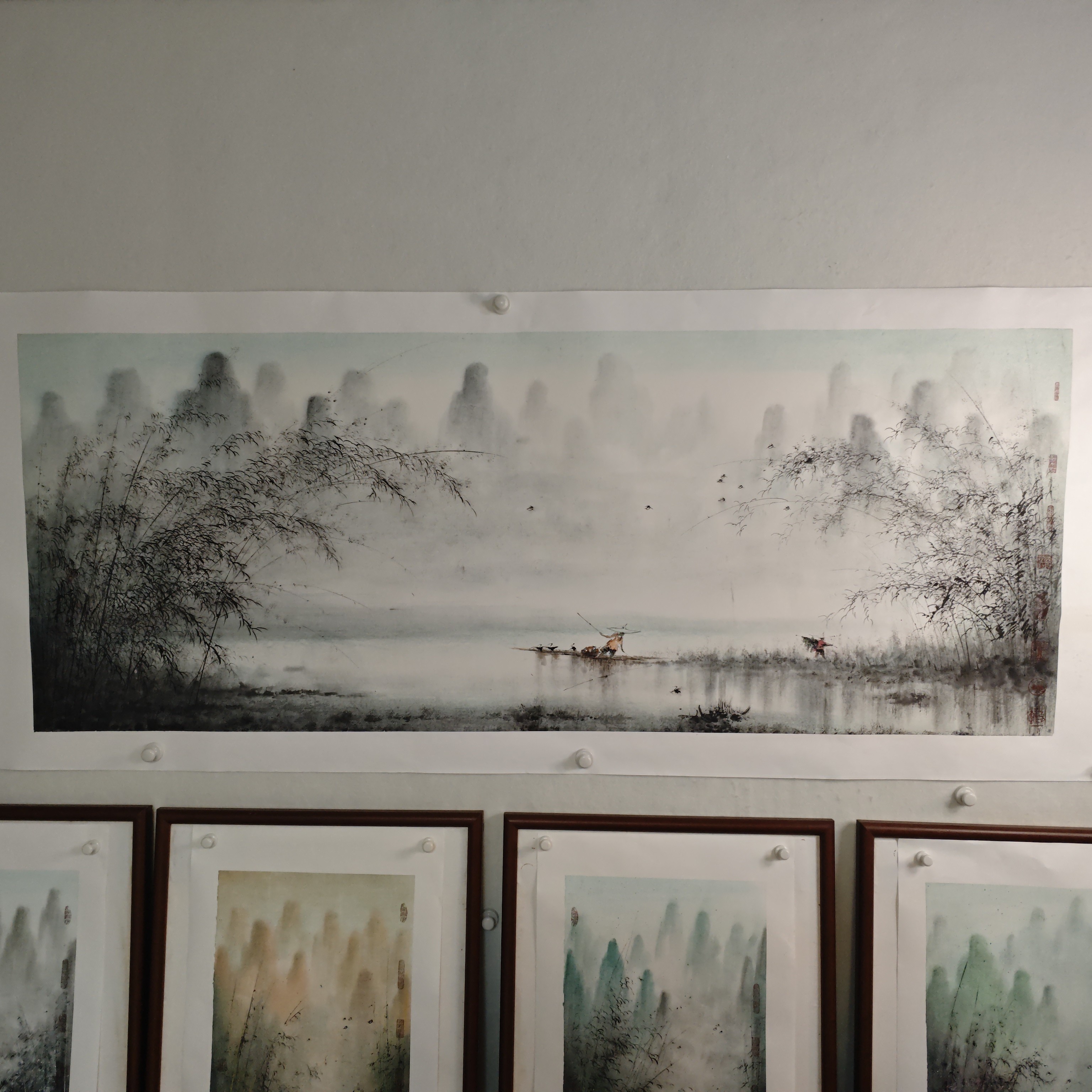 胡桂林写意国画画作漓江渔翁70x180