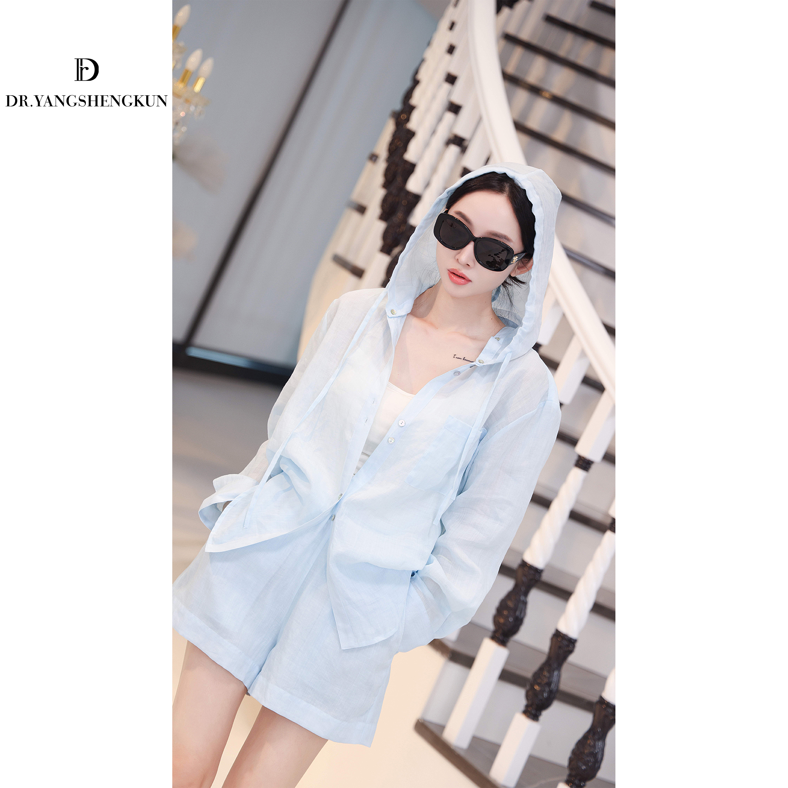 【笑脸组合】DR杨圣坤夏季连帽衬衫+休闲短裤两件套显白DR2405-1852