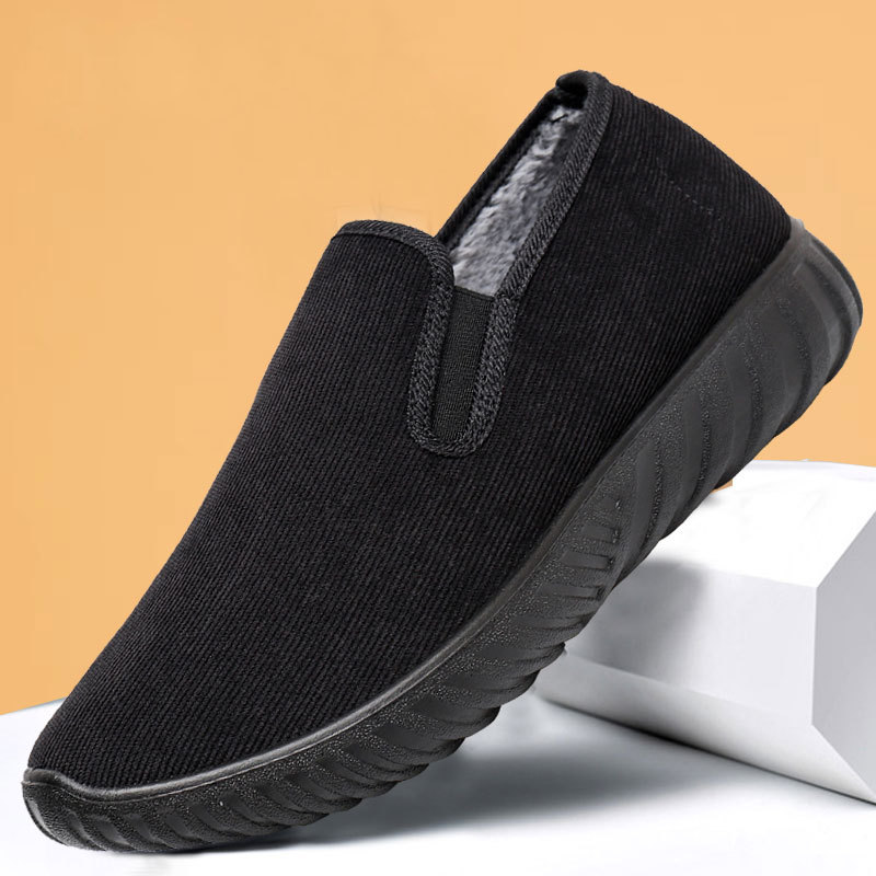 冬季老北京布鞋男棉鞋加绒保暖灯芯绒一脚蹬轻便老年人爷爷鞋老头