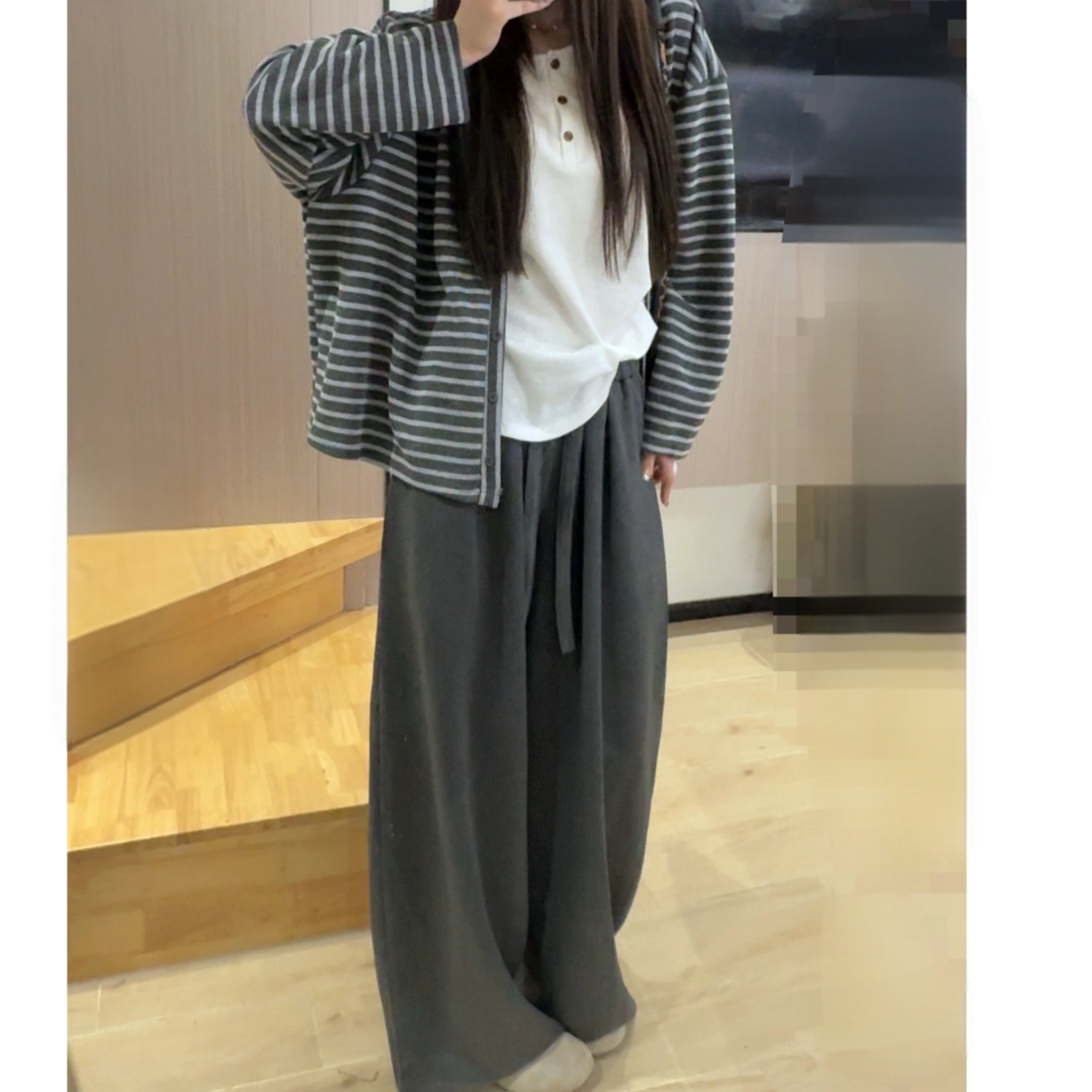 秋季懒人神裤韩版软糯百搭慵懒显瘦纯色宽松垂感抽绳休闲裤