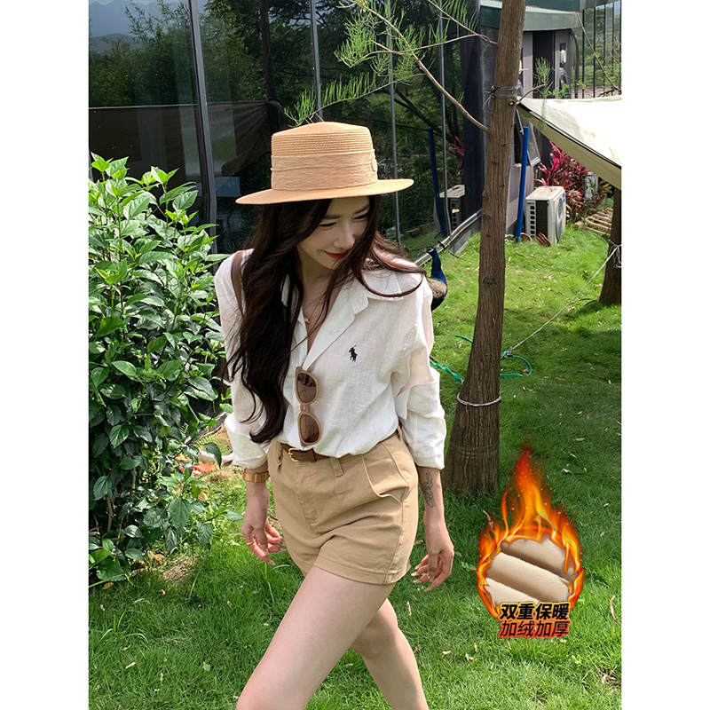 冬日老钱风休闲加绒牛仔短裤女2025新款高腰显瘦气质百搭阔腿短裤