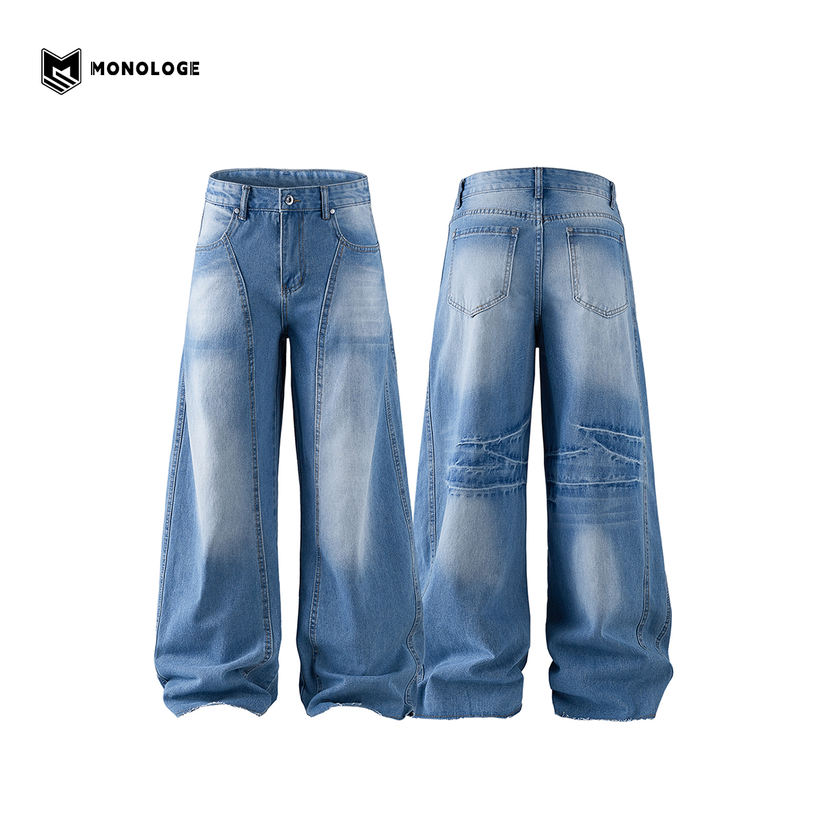 MONOLOGE春季新款蓝色牛仔裤男士时尚休闲直筒百搭宽松潮流长裤