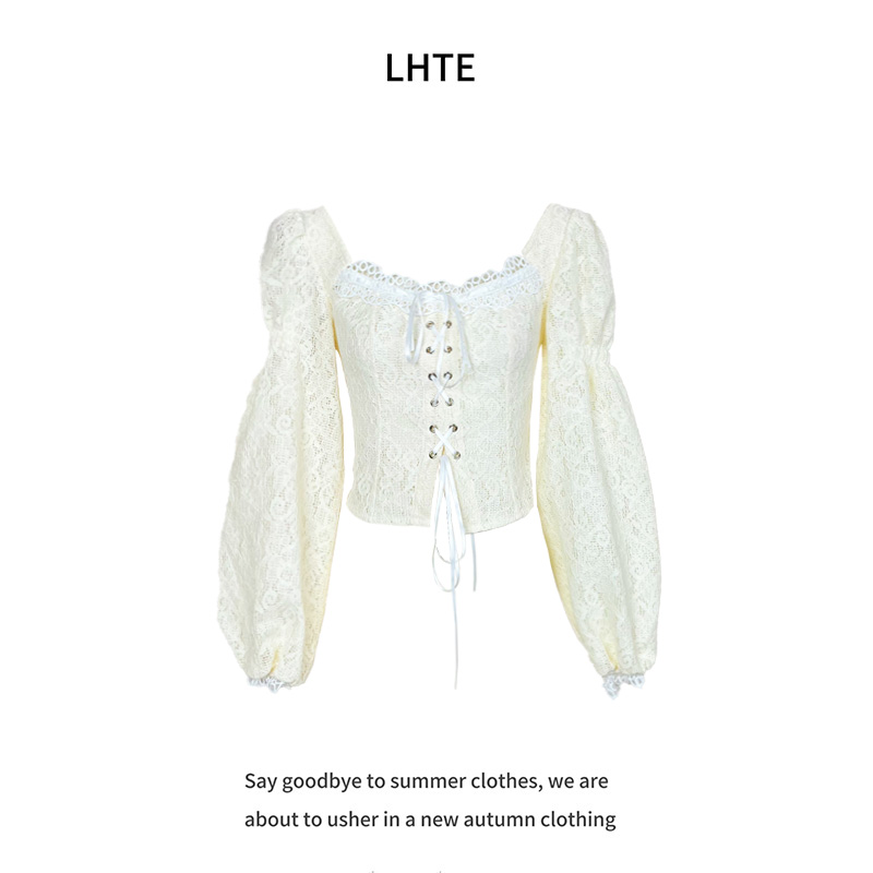 青青大码衣橱 C3328蕾丝长袖时尚白色短款上衣