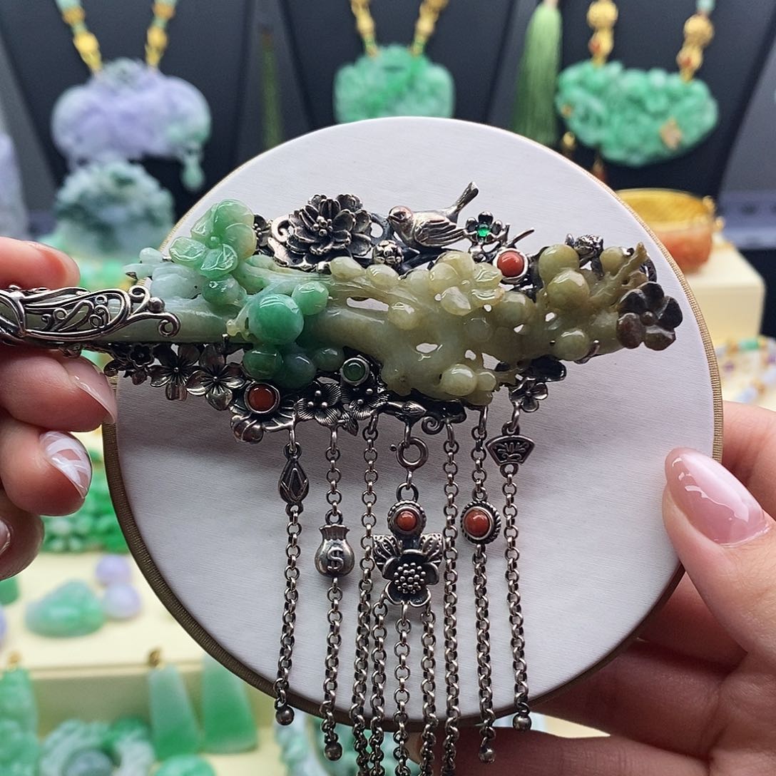 银S925镶嵌翡翠发簪发簪