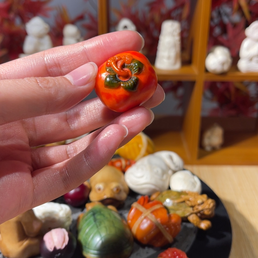 鹿骨吊坠大*?精工柿子手把件精工作品