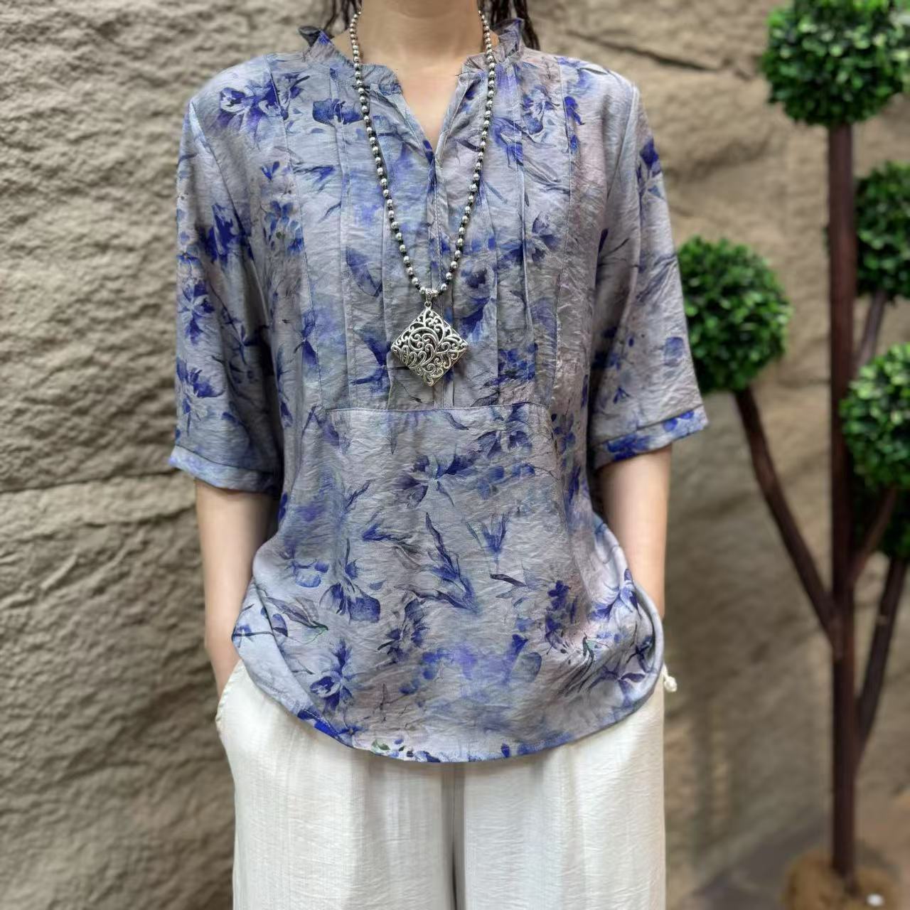 7432新款夏季洋气减龄优雅大方T恤小衫QZ