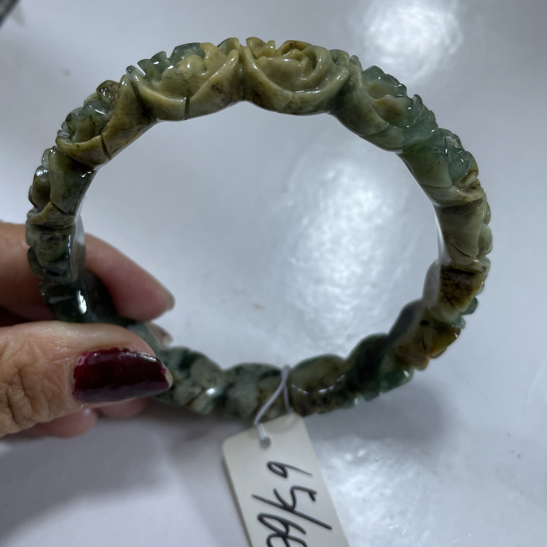 岫玉虎皮蓝玉玫瑰花手镯65.66口径21号