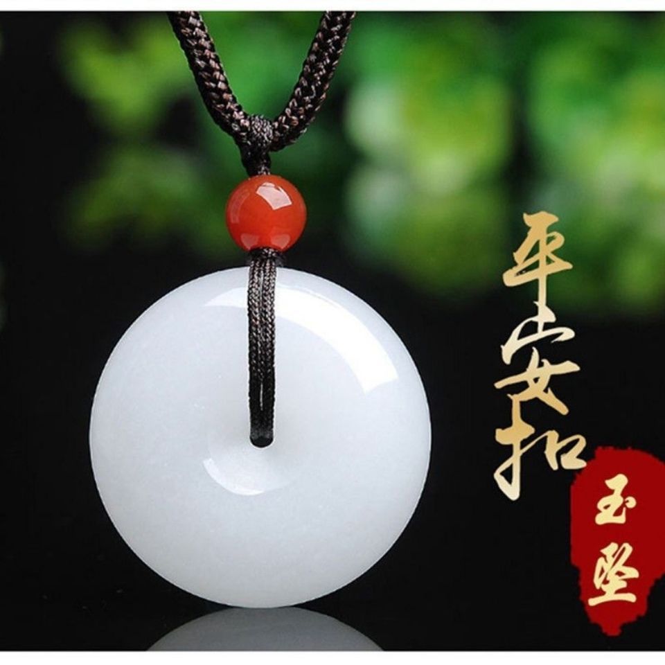 新疆天然白色玉白吊坠平安圆满项链男女情侣礼物吊坠