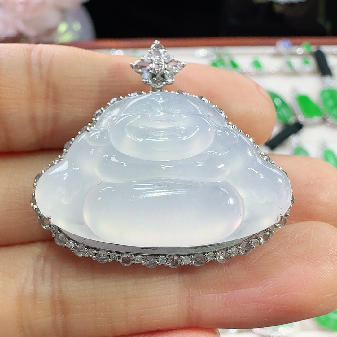 翡翠吊坠(不含链)18K金镶嵌