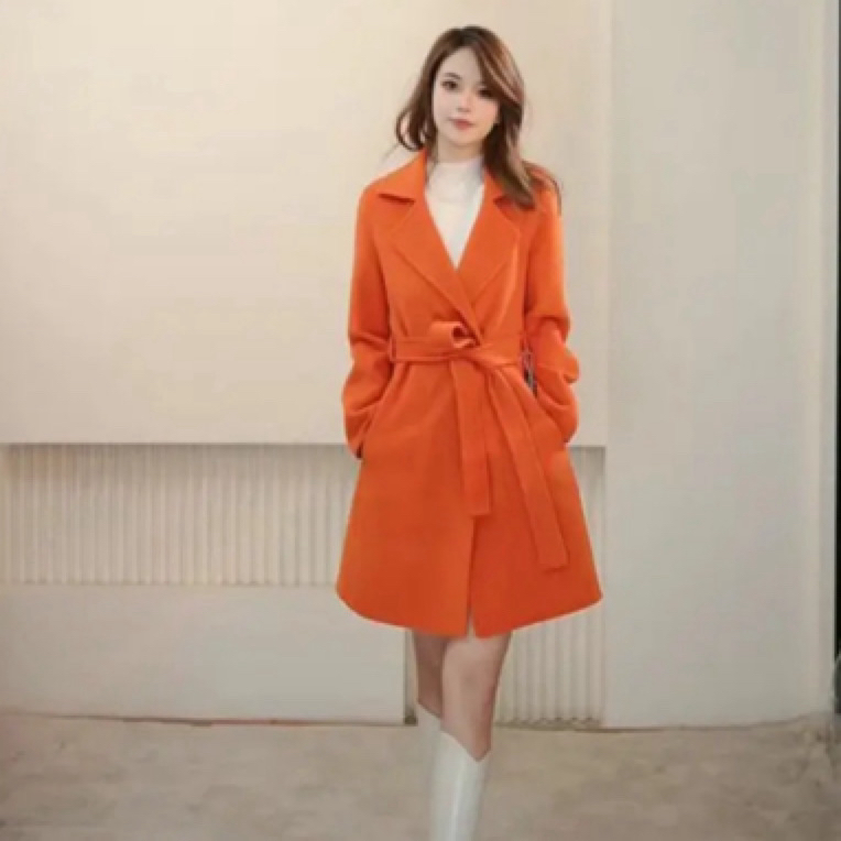 时尚气质春秋冬2325中长款百搭收腰双面大衣外套