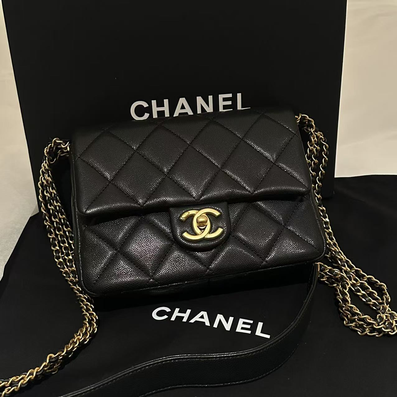 95新 Chanel/香奈儿 泡泡专属/香奈儿瀑布黑金斜挎包/98新包展