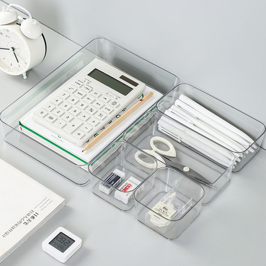 桌面收纳盒透明大容量学校宿舍办公室化妆品小方盒亚克力