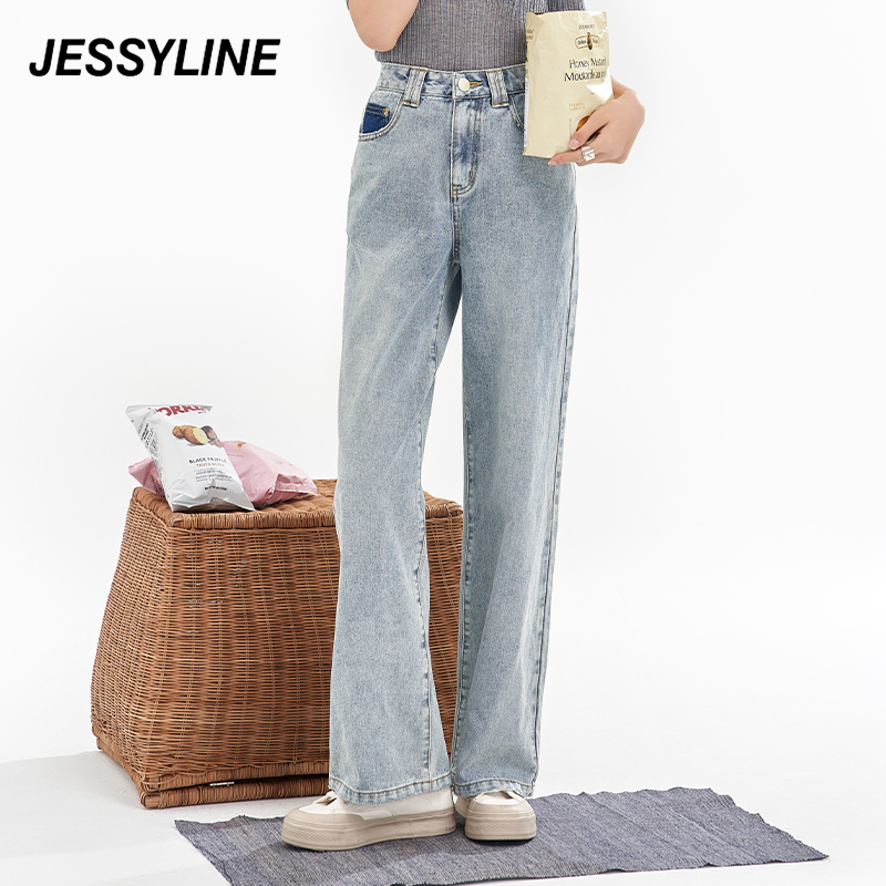 【芋总专属】jessyline夏季新款 杰茜莱蓝色直筒牛仔长裤女