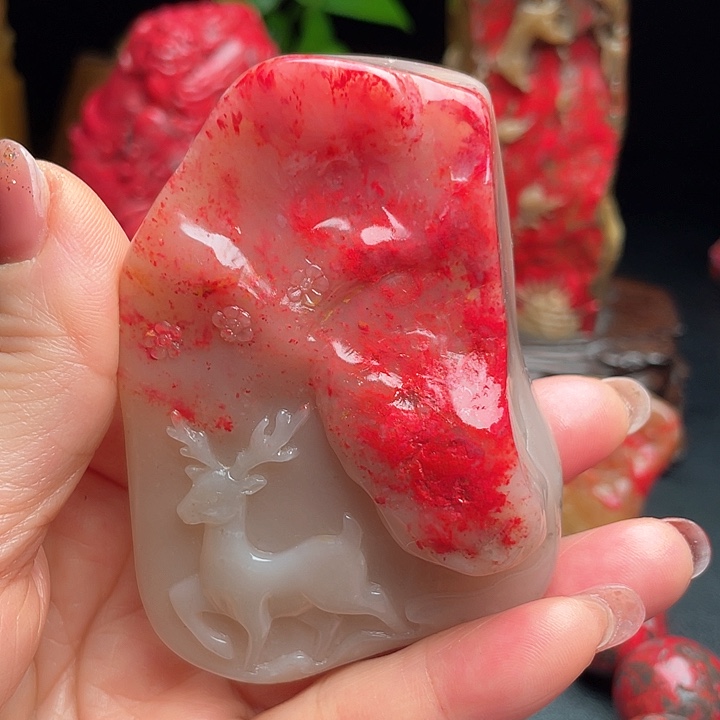 鸡血石鸡血石手把件摆件