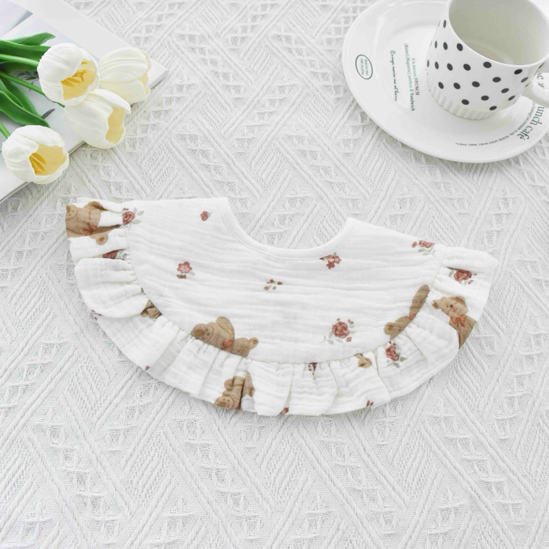 [U242]玫瑰小熊绉纱大披肩披肩口水巾围兜新生儿防吐奶柔软透气围