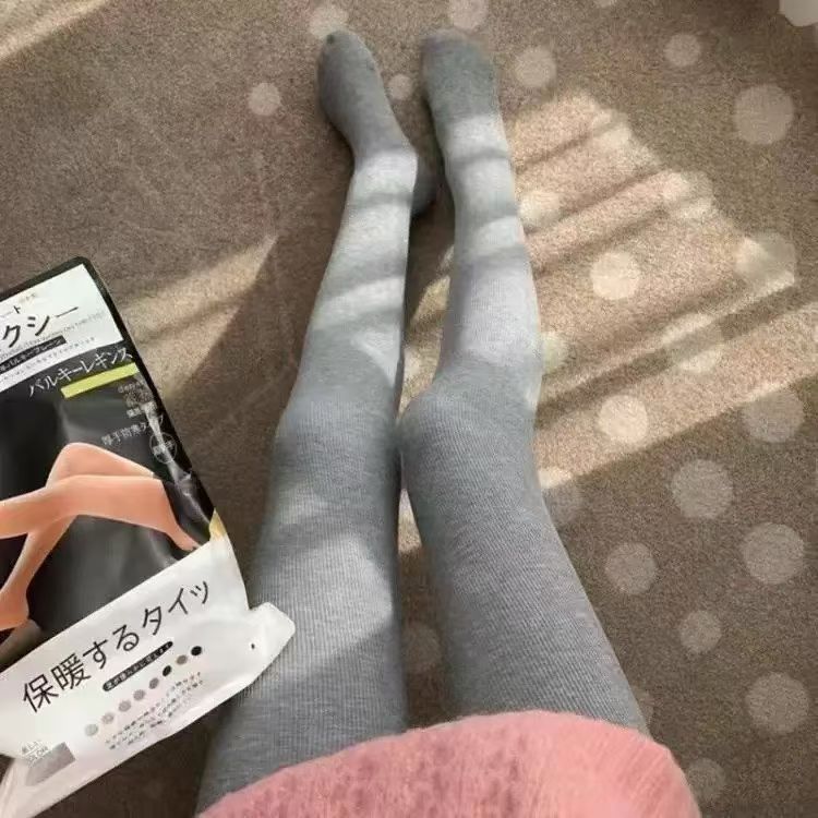 日本羊脂绒修身连体袜秋冬保暖加厚加绒高腰连脚打底裤女外穿