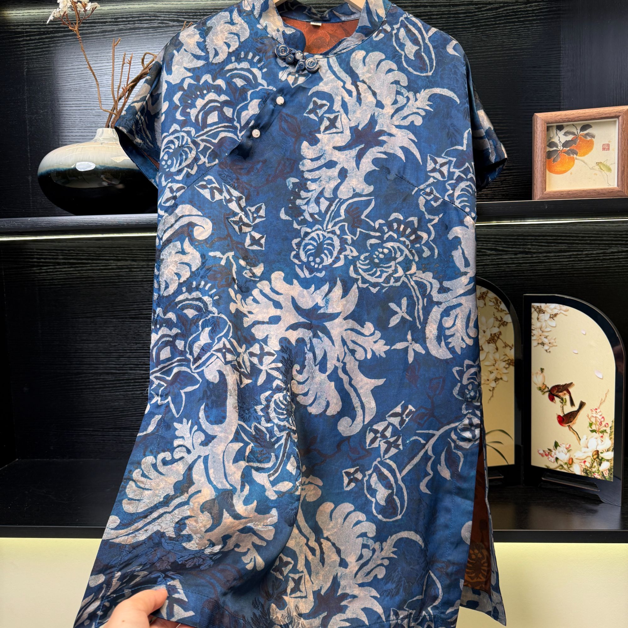 【青花瓷】中式斜襟薄款小飞袖上衣2270