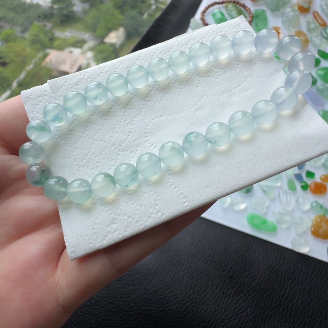 定制翡翠未镶嵌冰种飘花手串