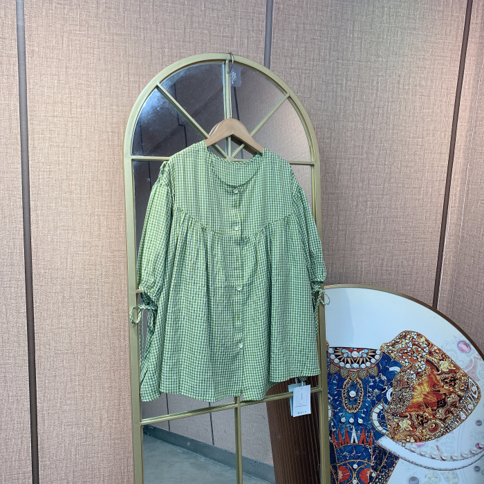 RR041孕妇绿色格子上衣90-150