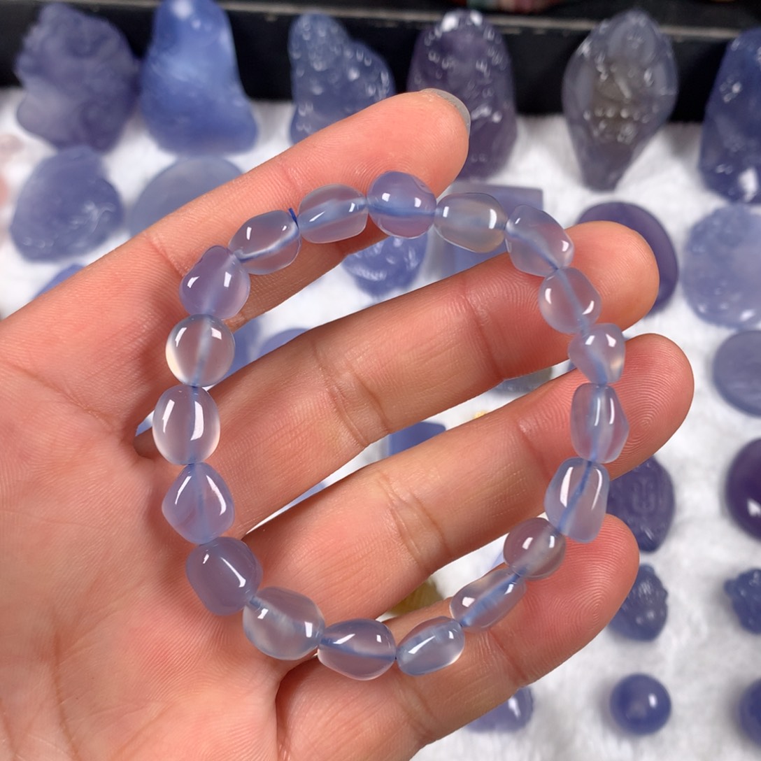 玛瑙/玉髓手链未镶嵌蓝玛瑙随形手链