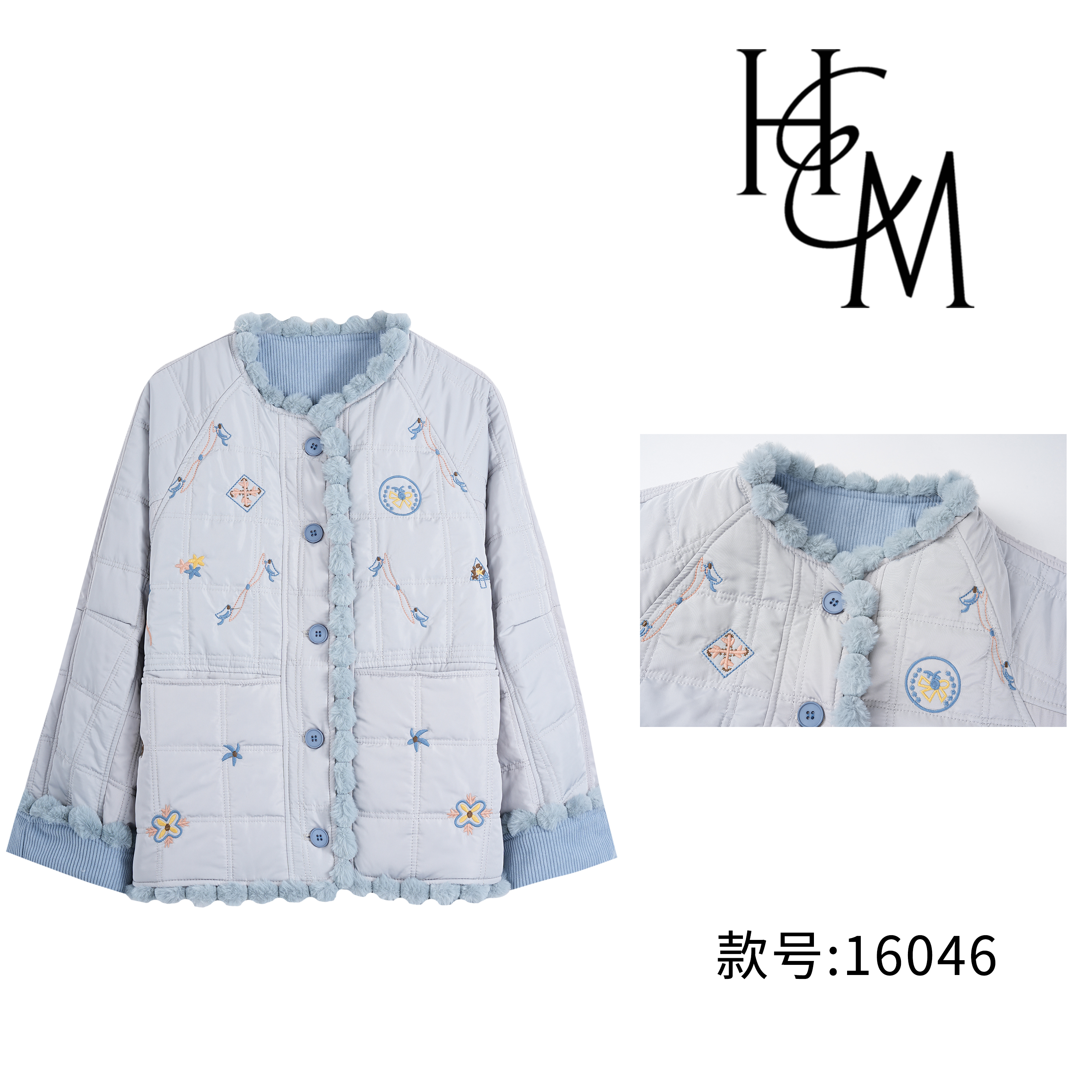 刺绣加厚保暖棉服外套【16046】