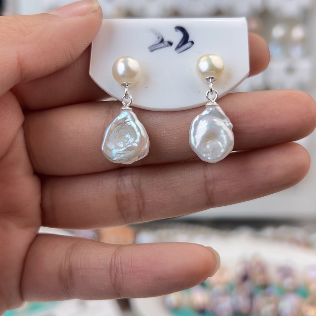 淡水珍珠耳饰银S925镶嵌