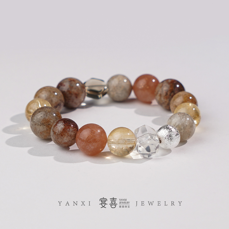 【秋意浓】千层彩幽灵黄塔晶白水晶双尖单圈手串 多样性发其一