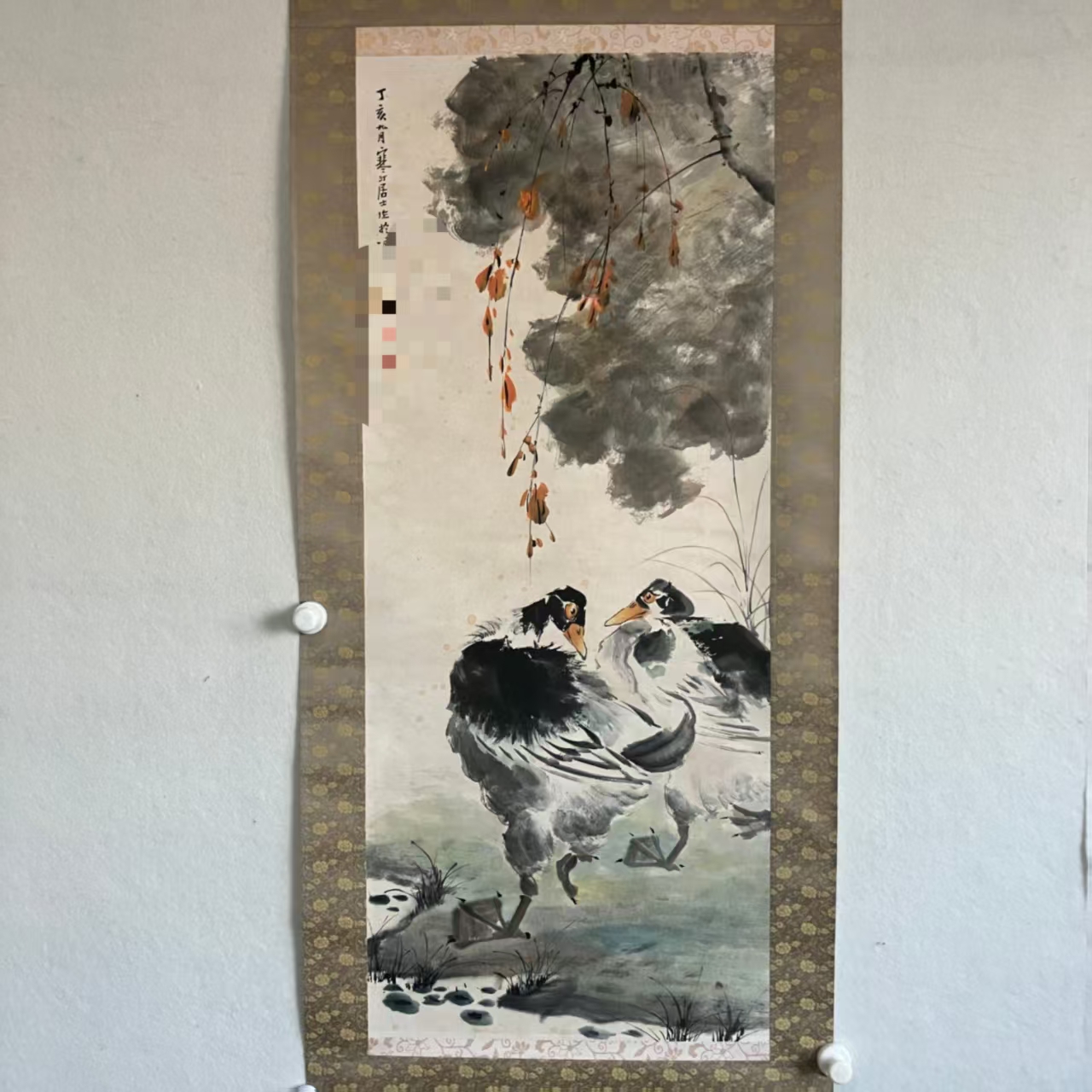 519 花鸟98x39CM 纸本设色立轴  