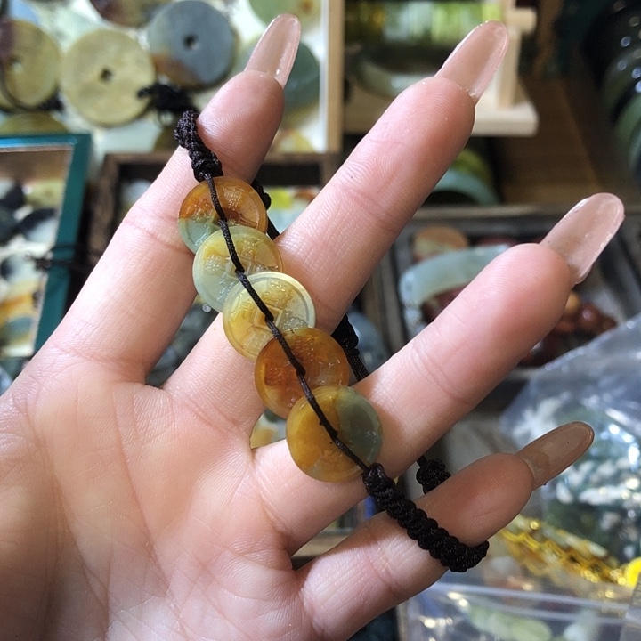岫玉岫玉五帝钱手链未镶嵌