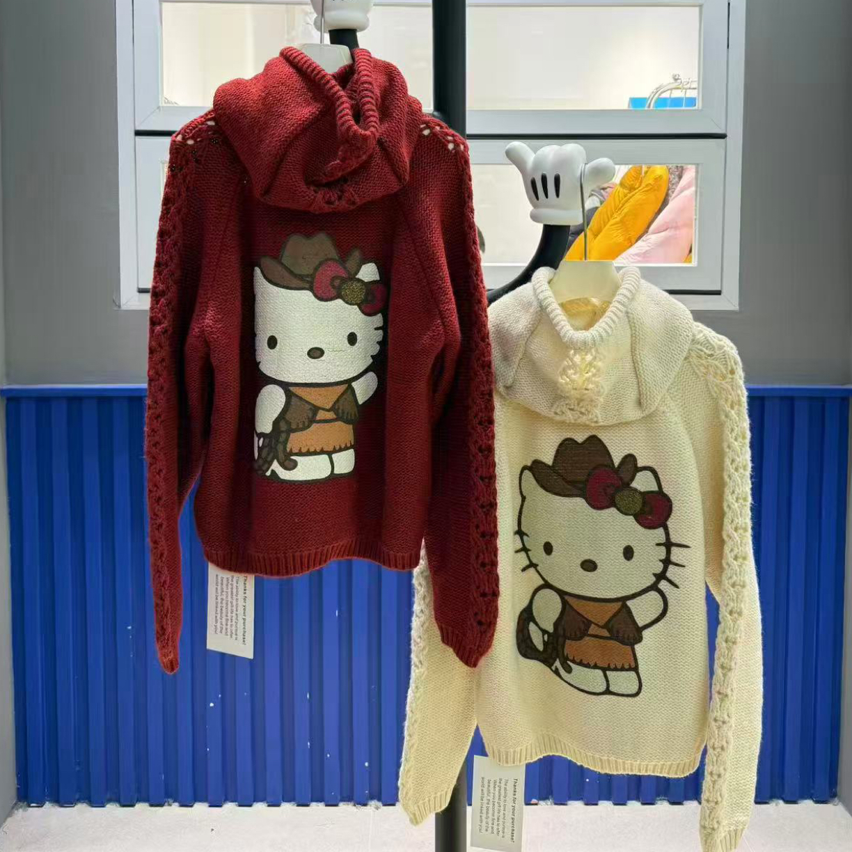 欧洲站5718#BOHAN秀秀家2025冬季新品钩花猫帽子可拆卸毛衣