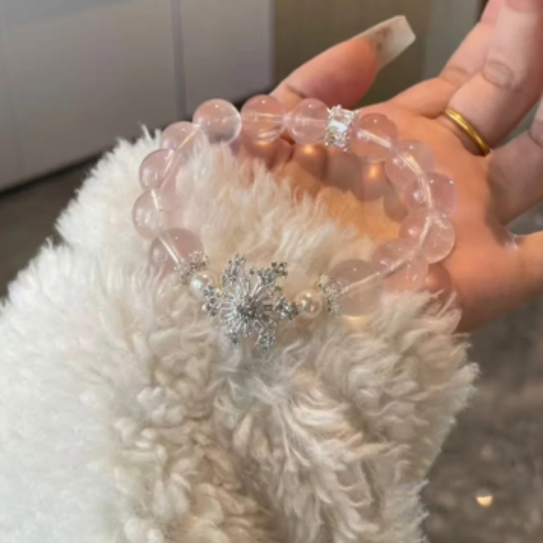【带证书】天然粉水晶冰头清冷手旋转大雪花女设计感轻奢甜美爆闪纯
