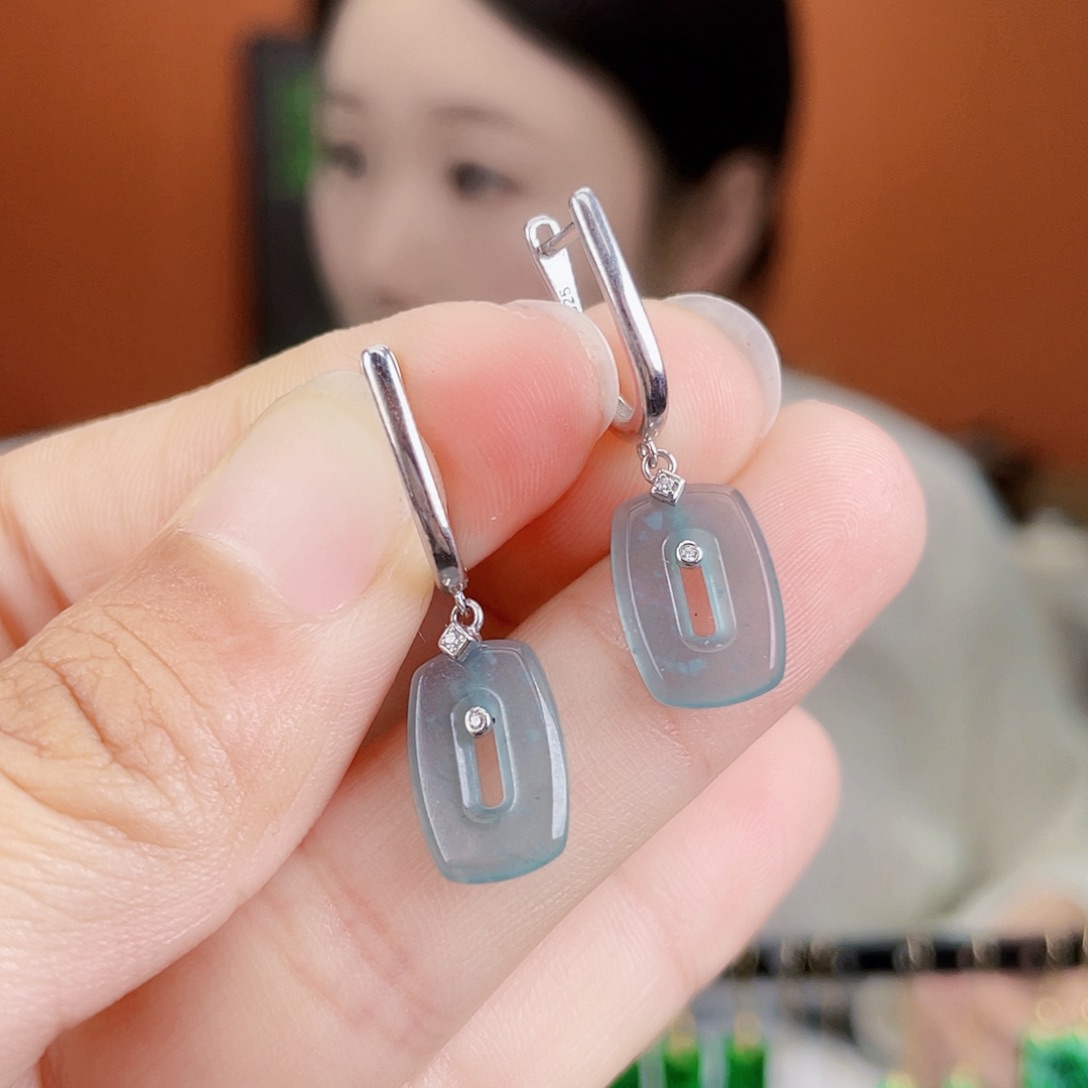 翡翠银S925镶嵌耳饰