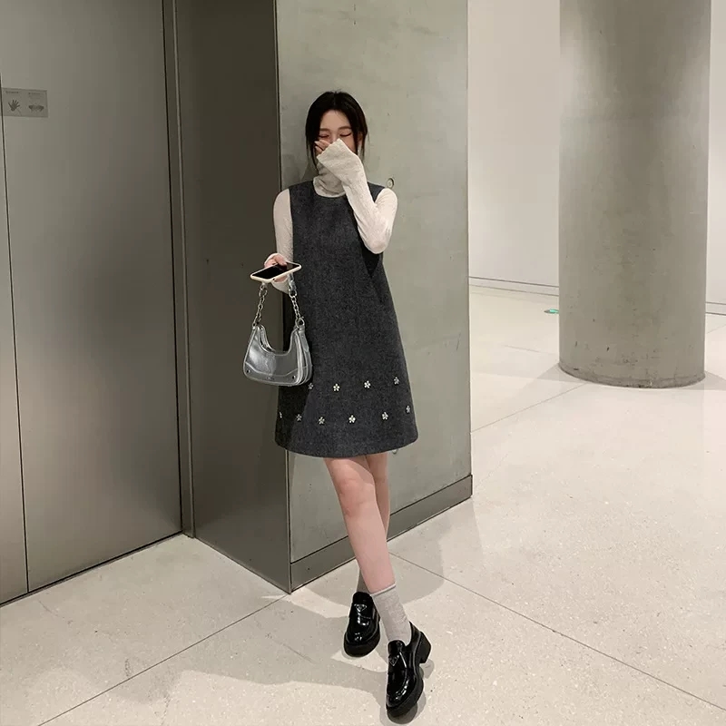 秋冬新款大码5209减龄甜美背心连衣裙两件套（以主播手里实物为主）