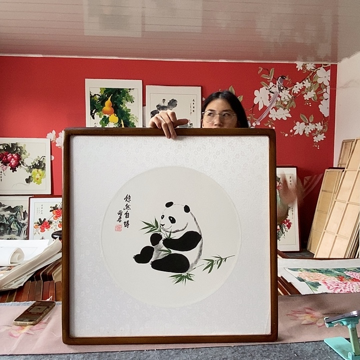 国画手写手绘带框包邮国画作品62✖️62