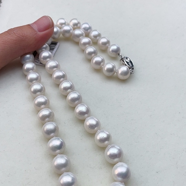 淡水珍珠颈饰银S925镶嵌卡10极光冷白高品