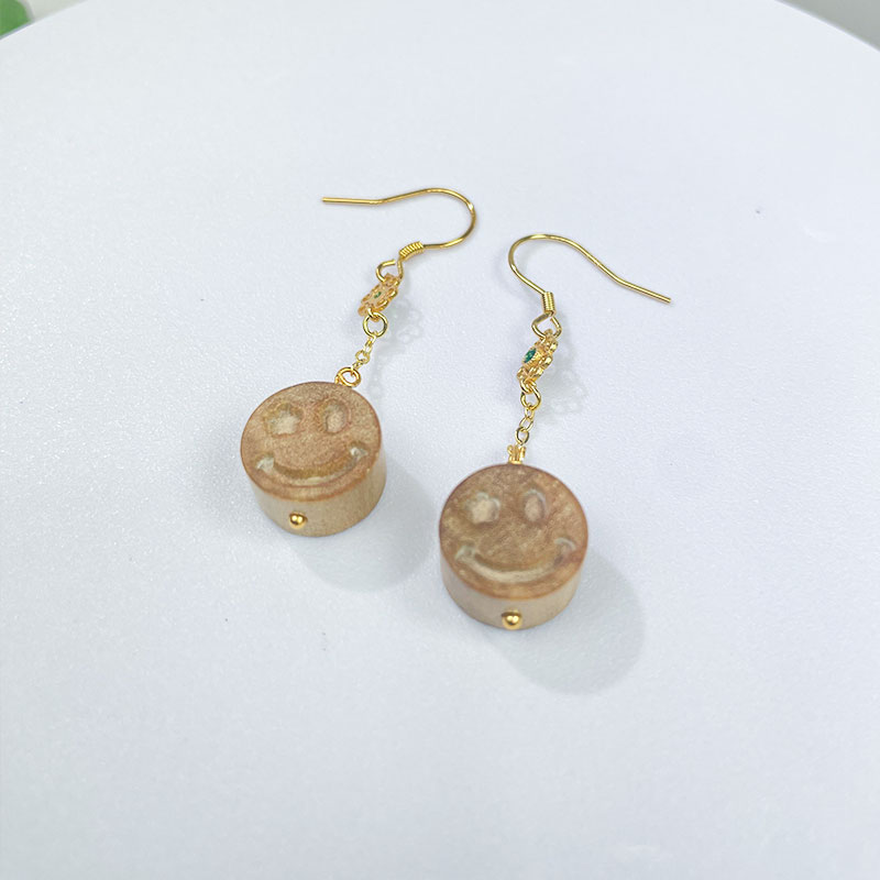 合金木质耳饰 老山檀萌趣笑脸耳环耳饰